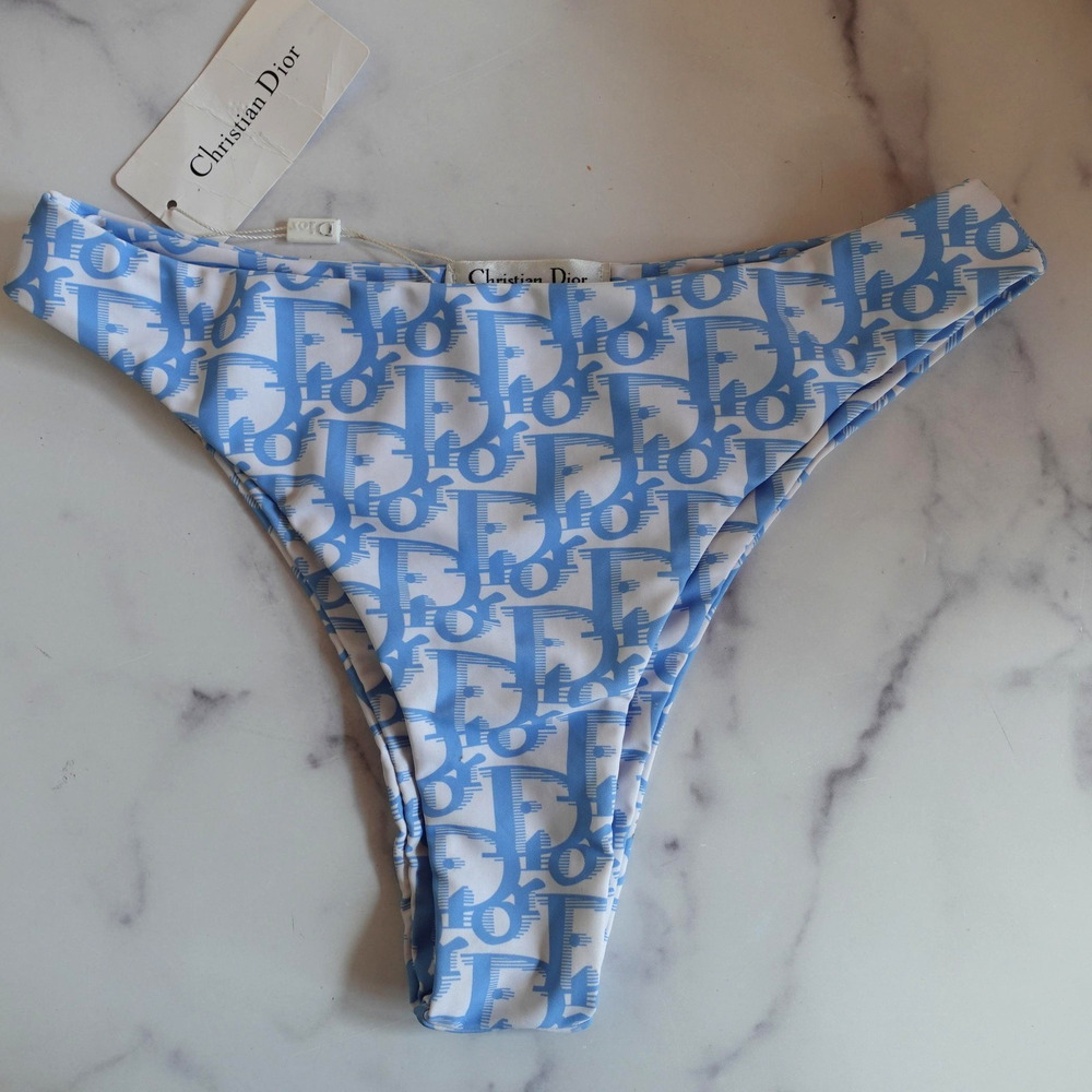 Christian‎ Dior Bikini Bottom Womens XL Blue White Monogram Logo Swimsuit Cheeky